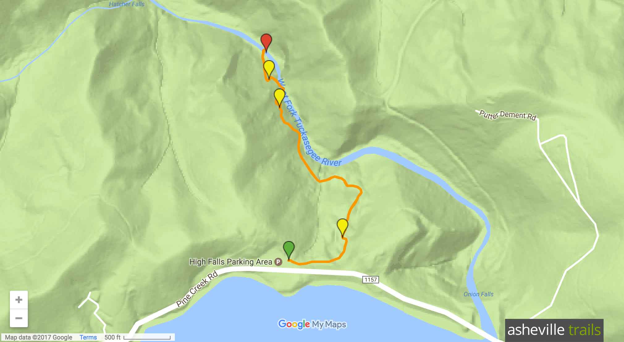 High Falls Trail Lake Glenville waterfall hike near Cashiers, NC